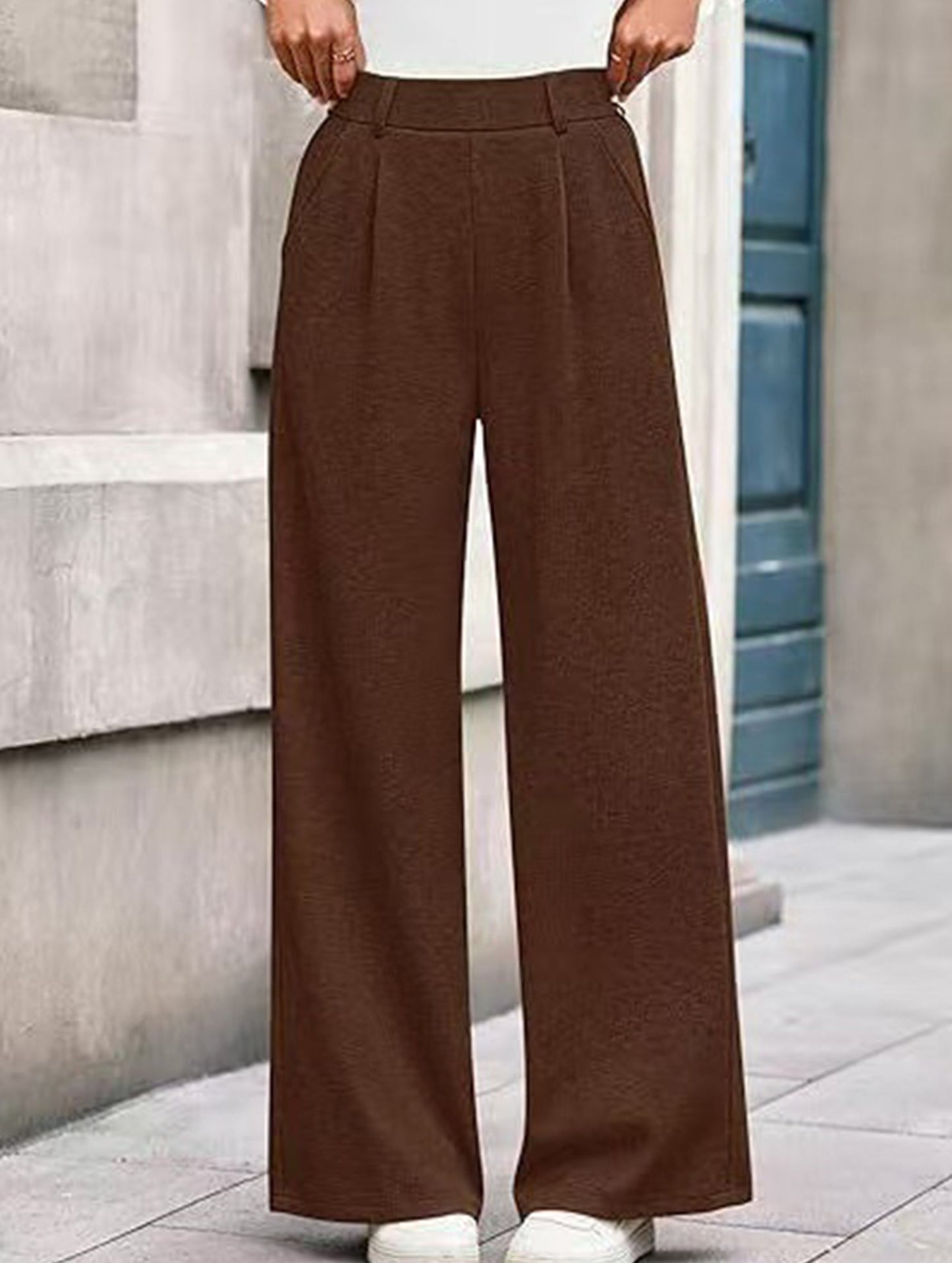 Versatile solid color straight wide-leg pants