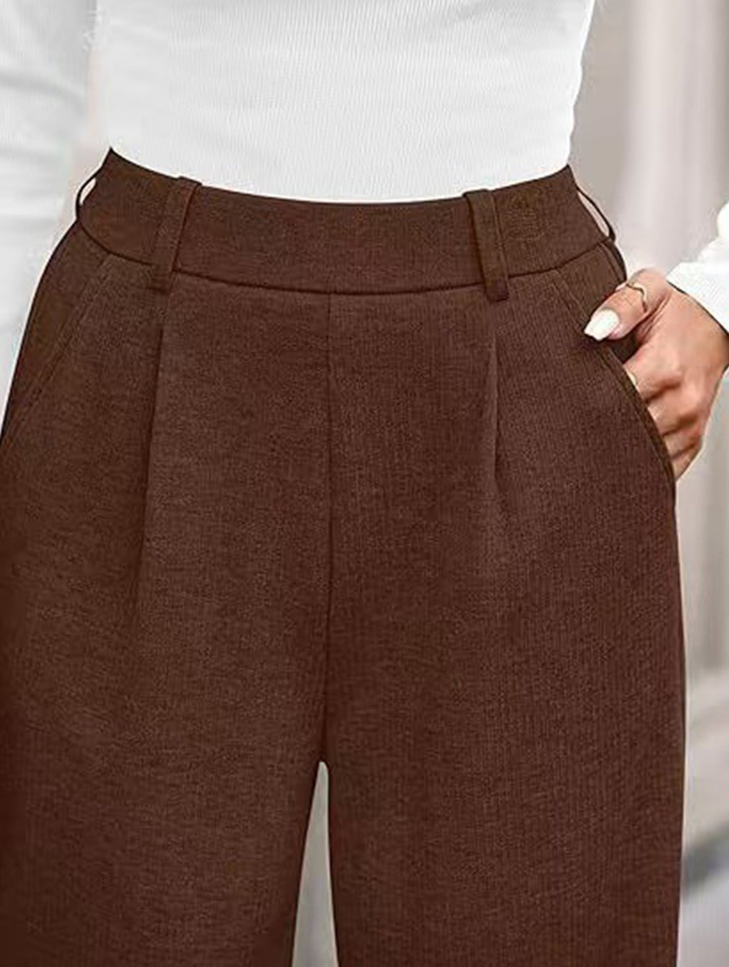 Versatile solid color straight wide-leg pants