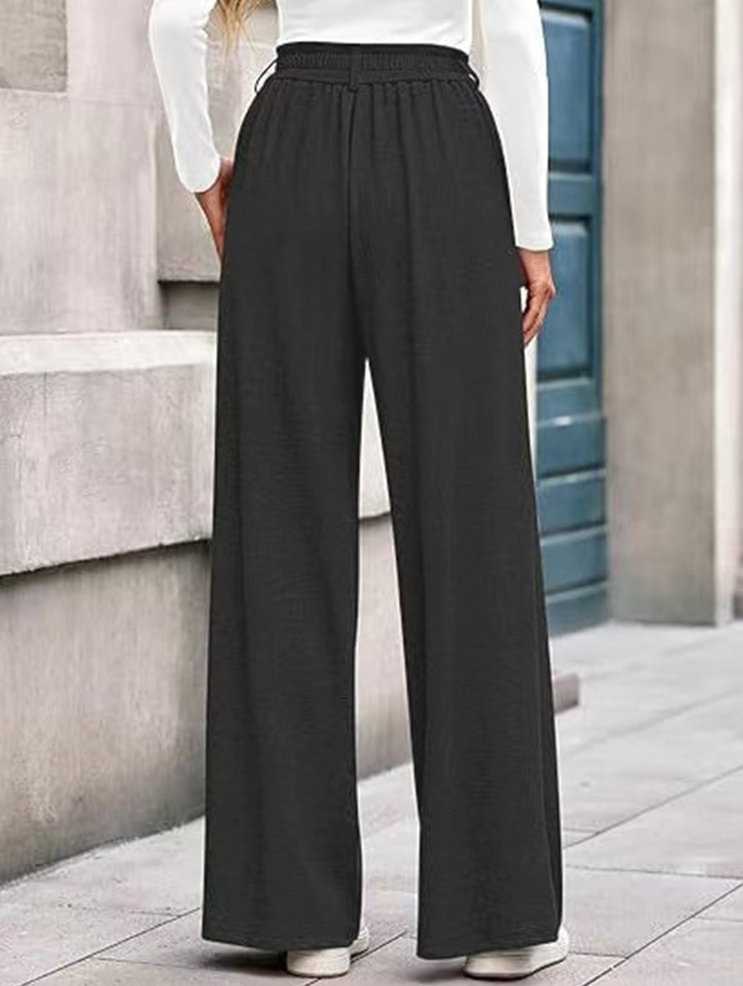 Versatile solid color straight wide-leg pants