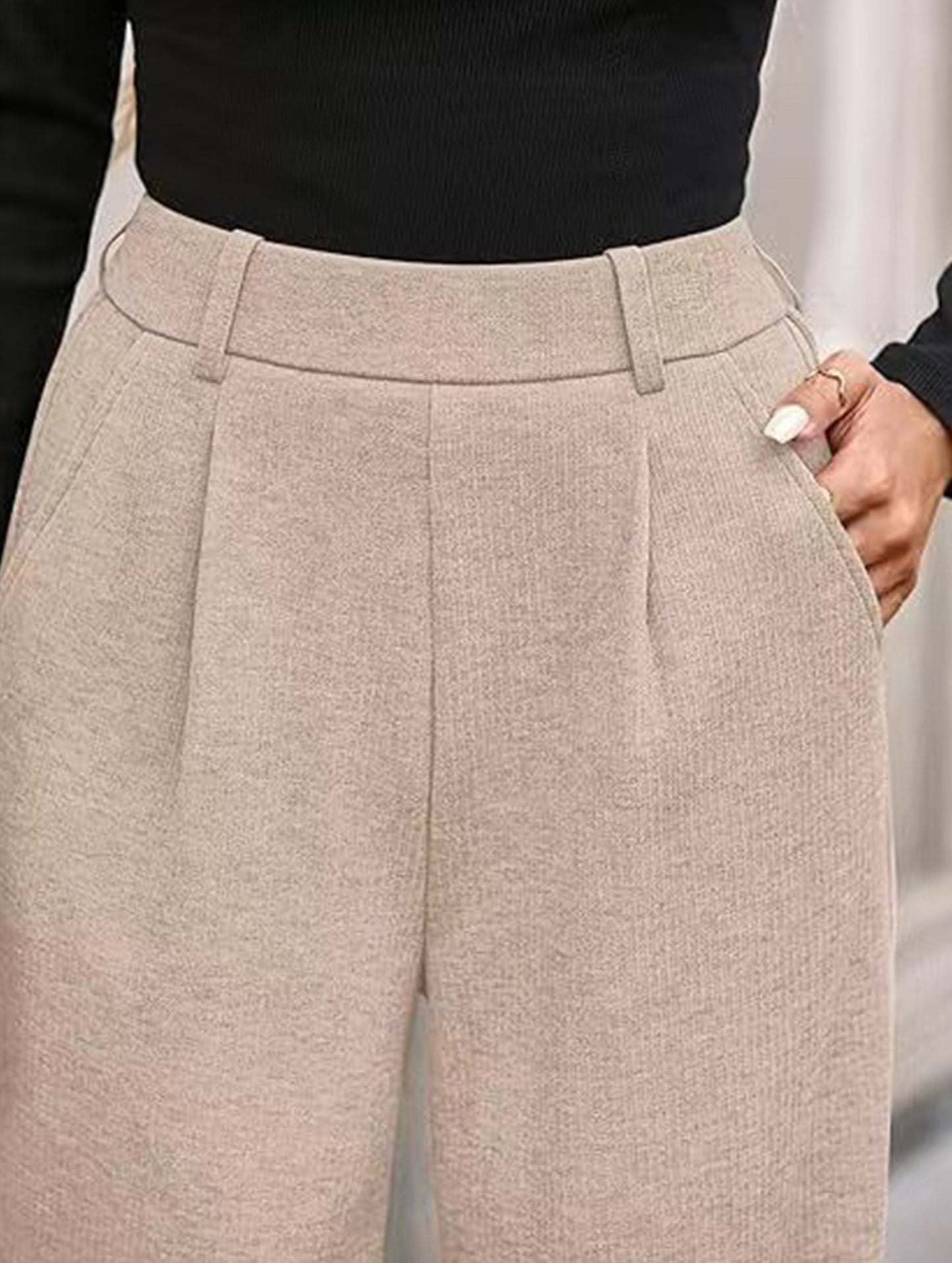 Versatile solid color straight wide-leg pants