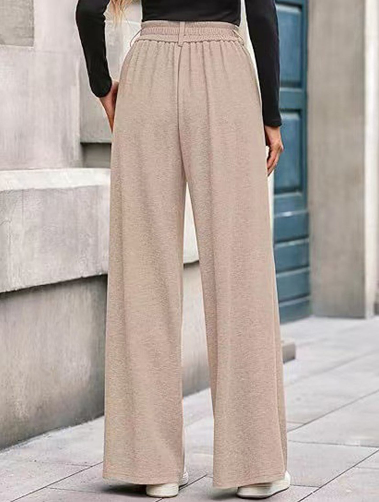 Versatile solid color straight wide-leg pants