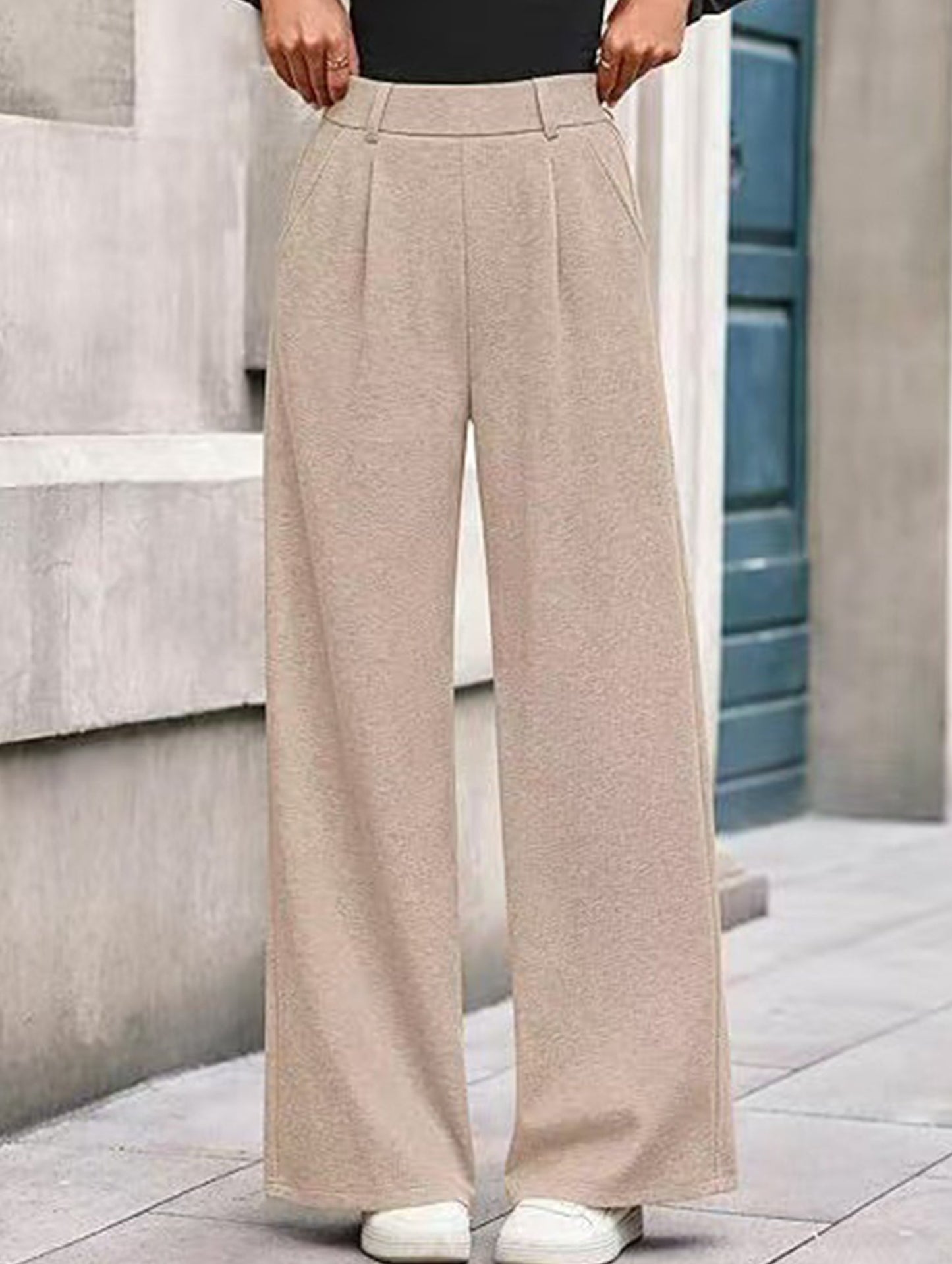 Versatile solid color straight wide-leg pants