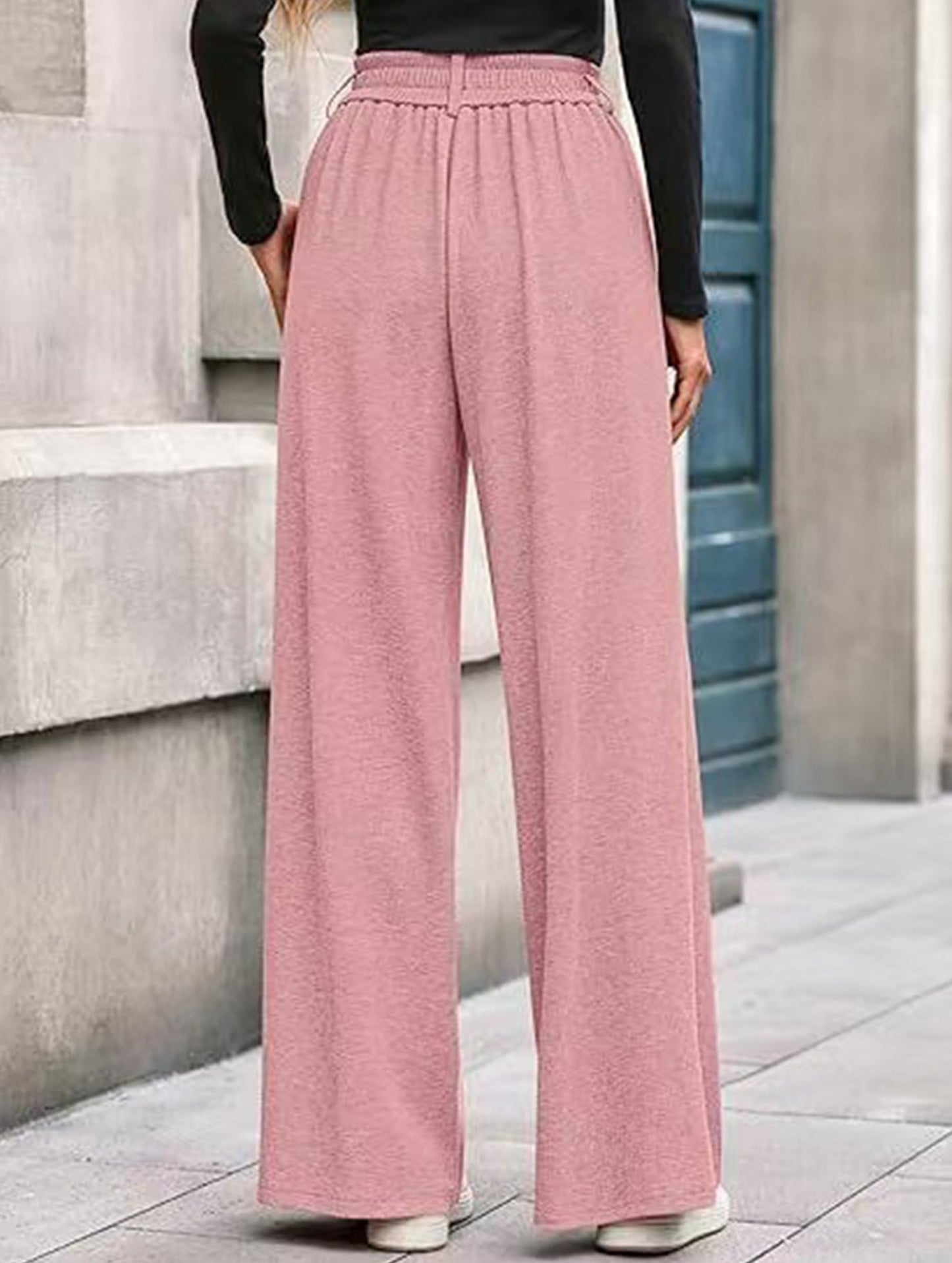 Versatile solid color straight wide-leg pants