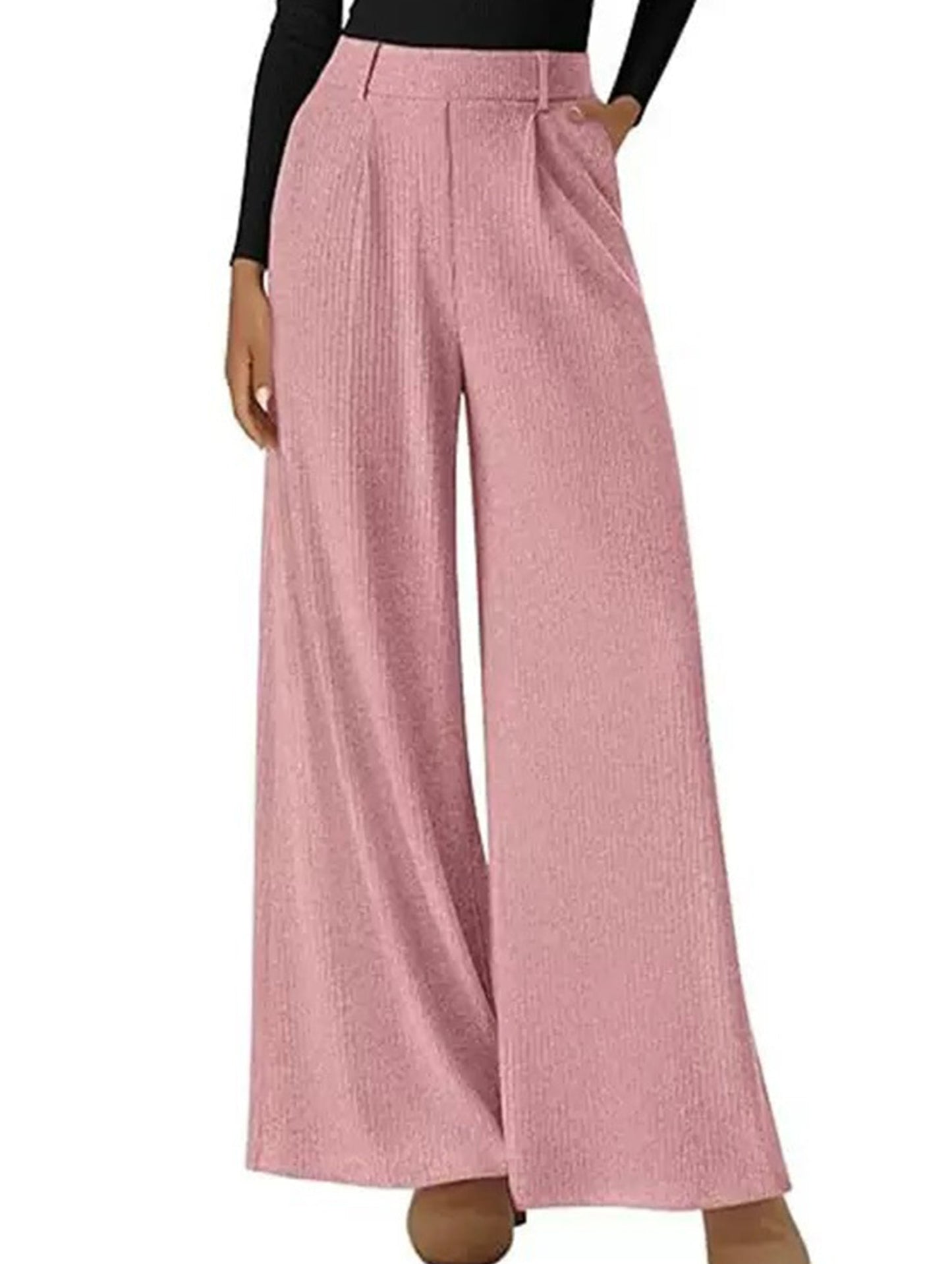 Versatile solid color straight wide-leg pants