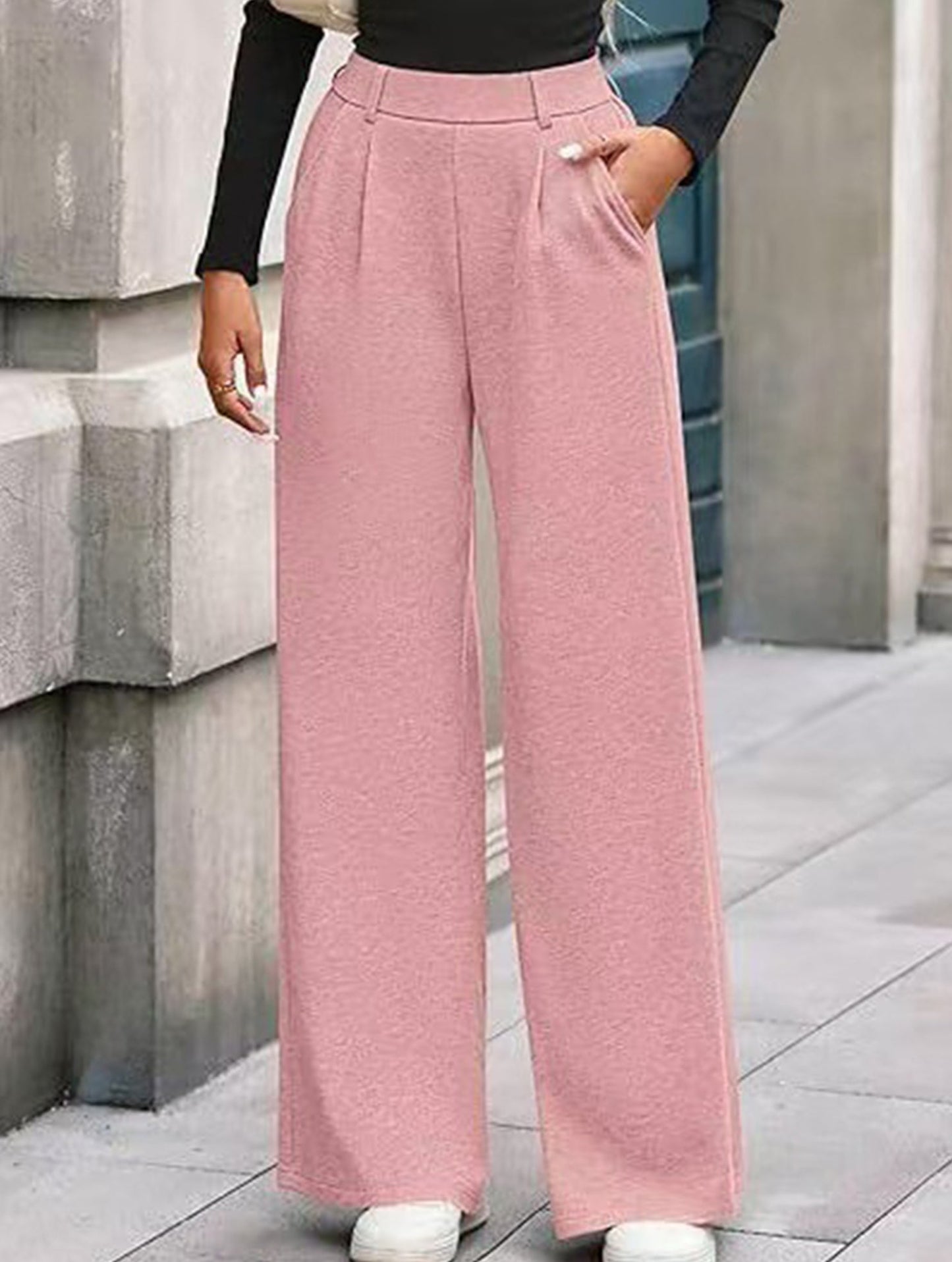 Versatile solid color straight wide-leg pants