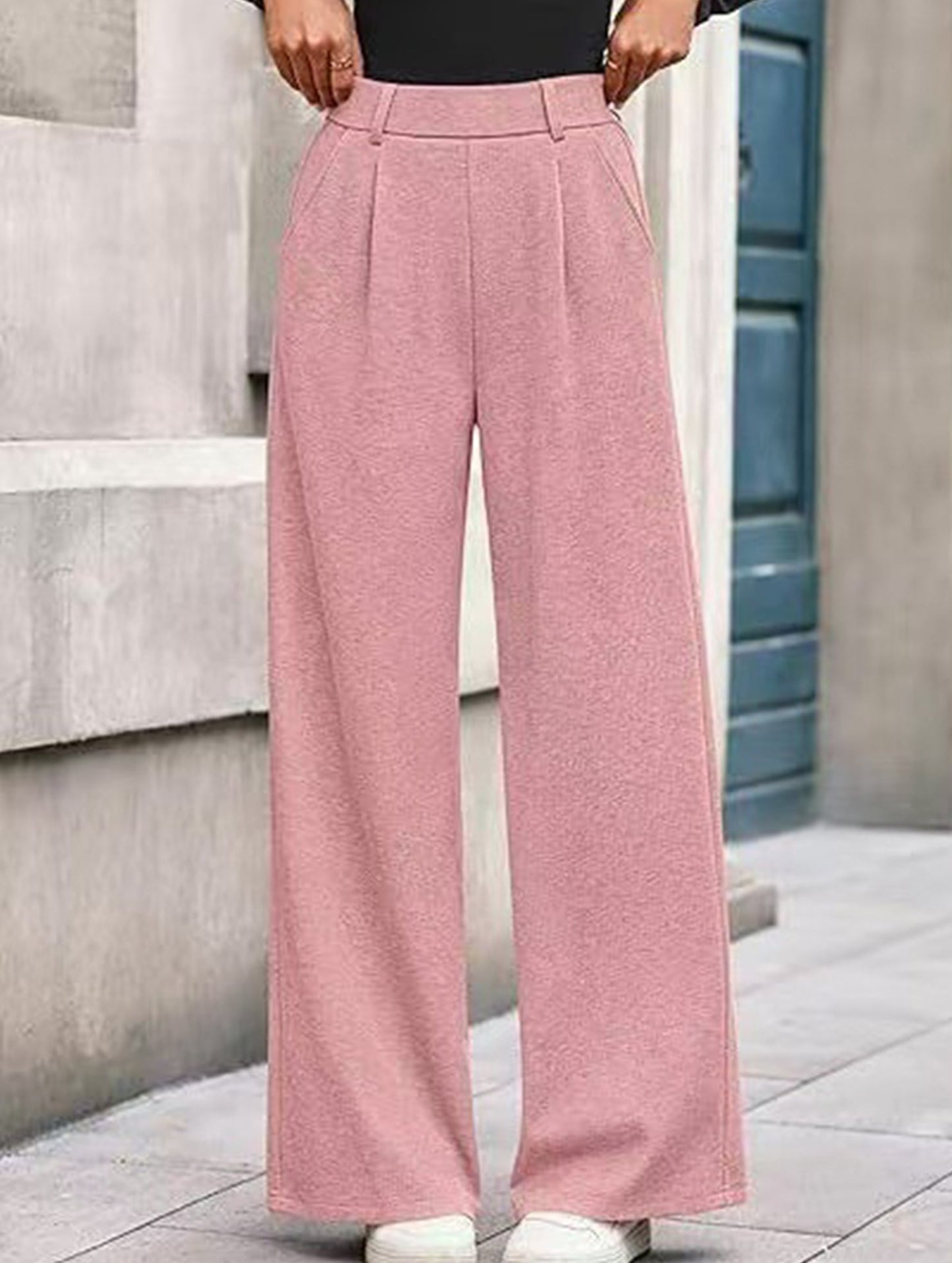Versatile solid color straight wide-leg pants
