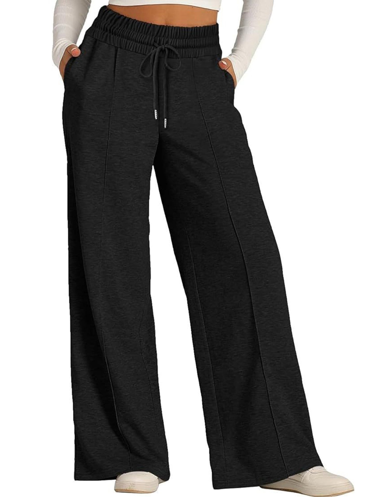 Wide-leg drawstring elastic waist sweatpants