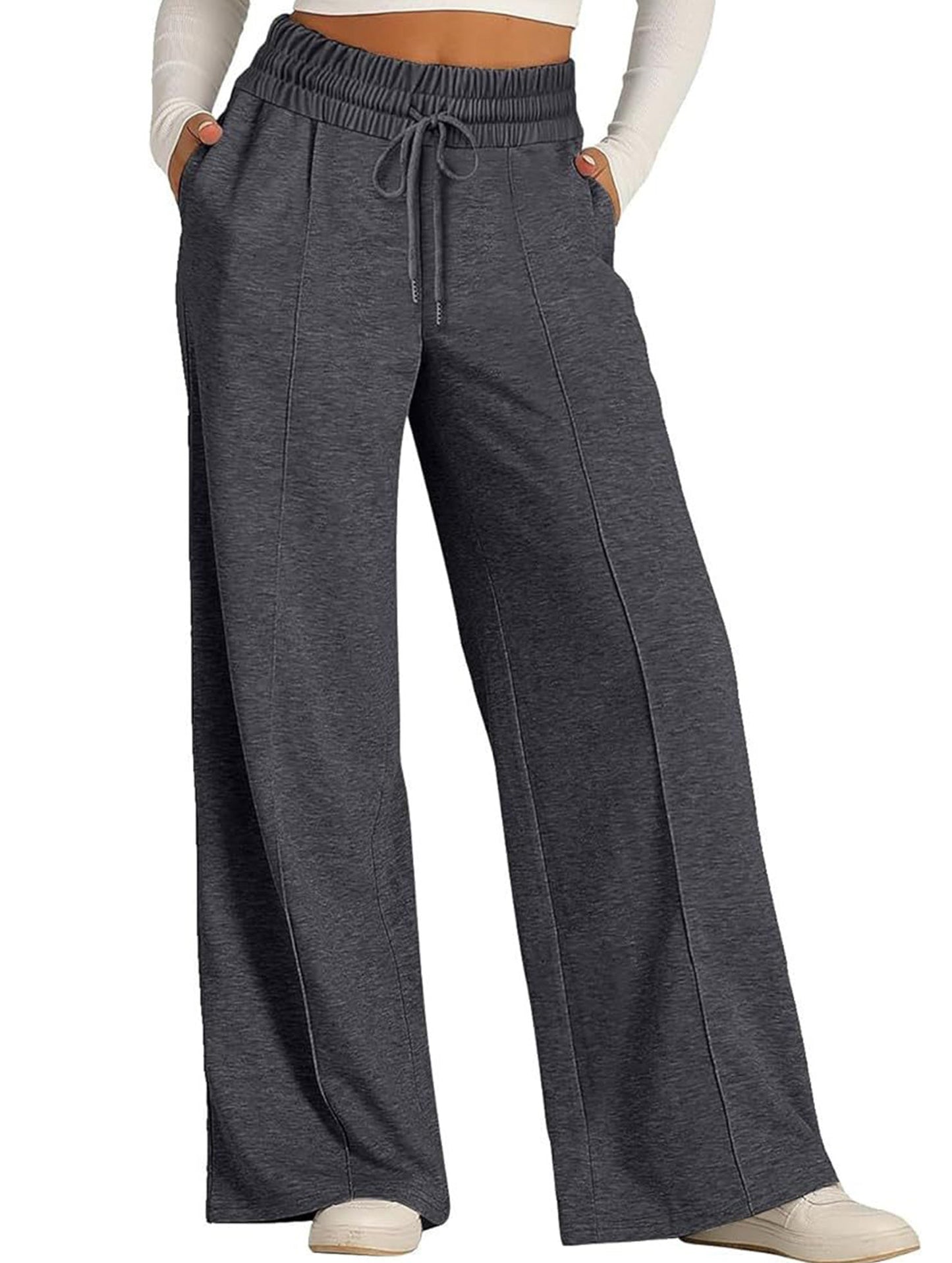 Wide-leg drawstring elastic waist sweatpants