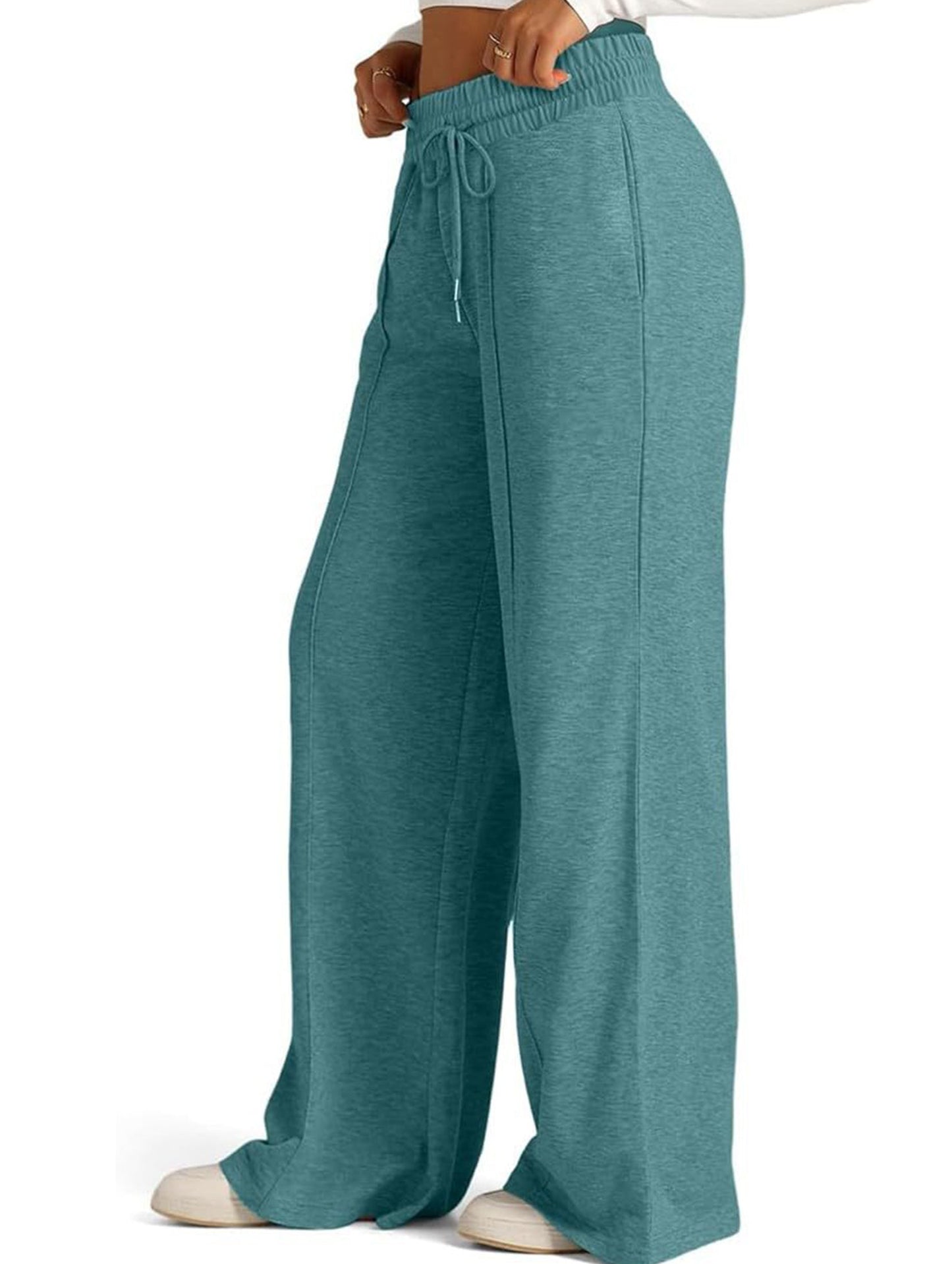 Wide-leg drawstring elastic waist sweatpants
