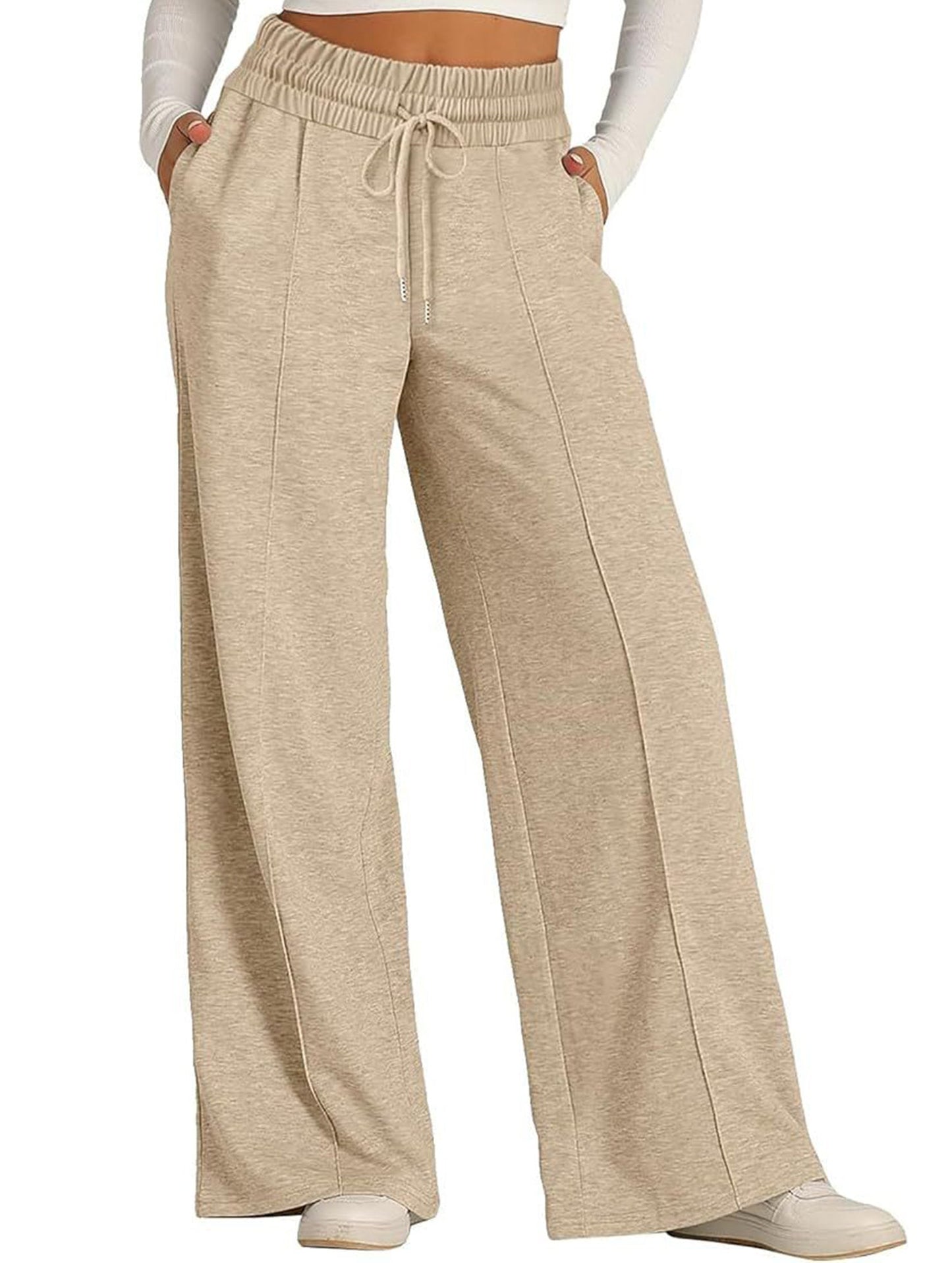 Wide-leg drawstring elastic waist sweatpants