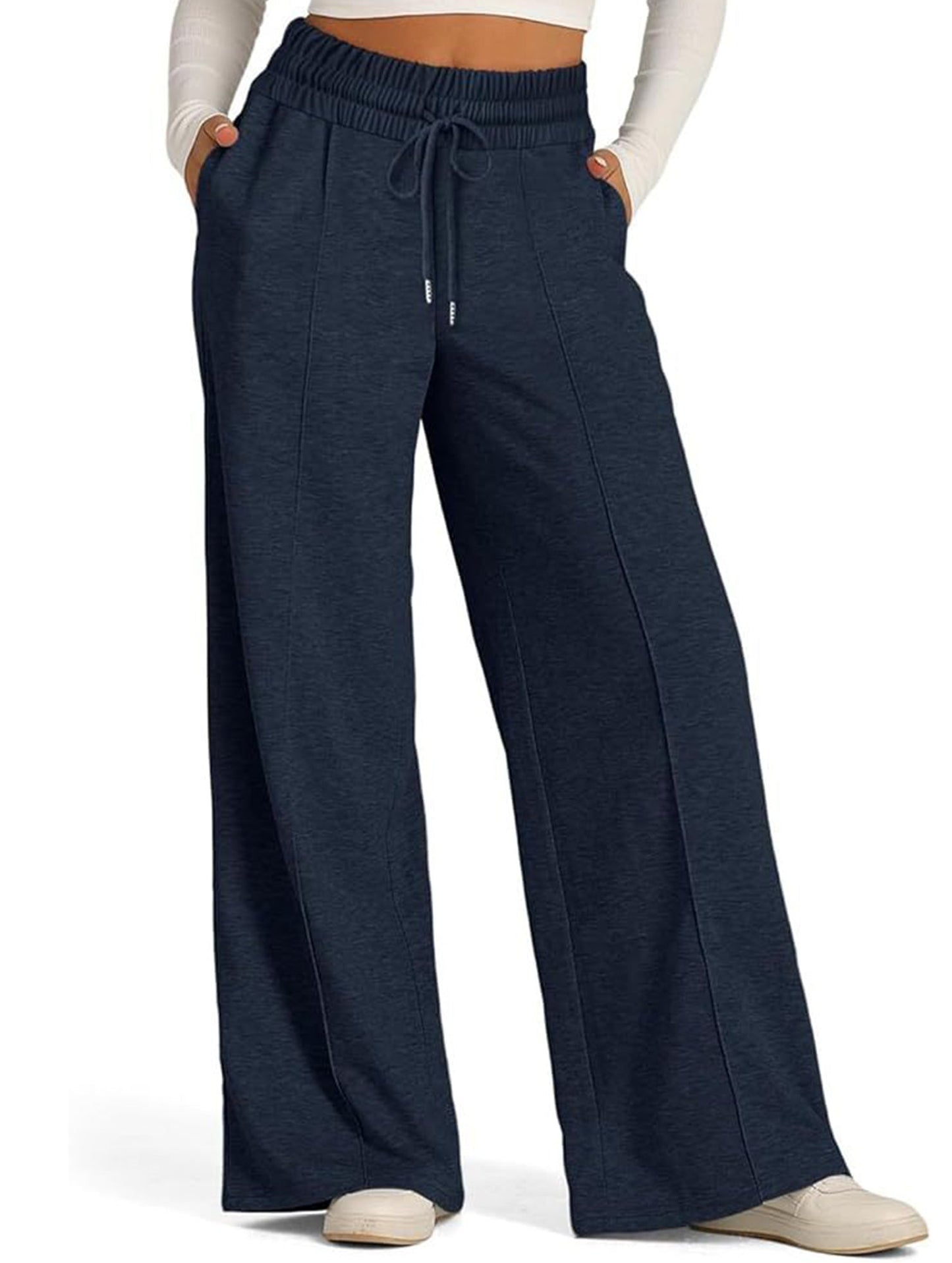 Wide-leg drawstring elastic waist sweatpants