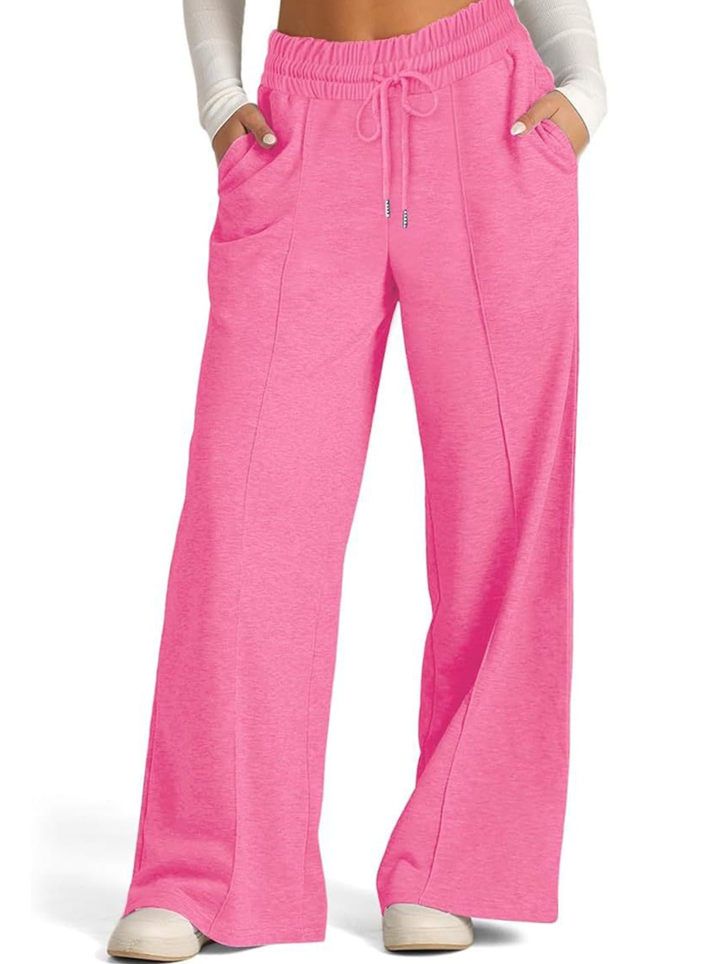 Wide-leg drawstring elastic waist sweatpants