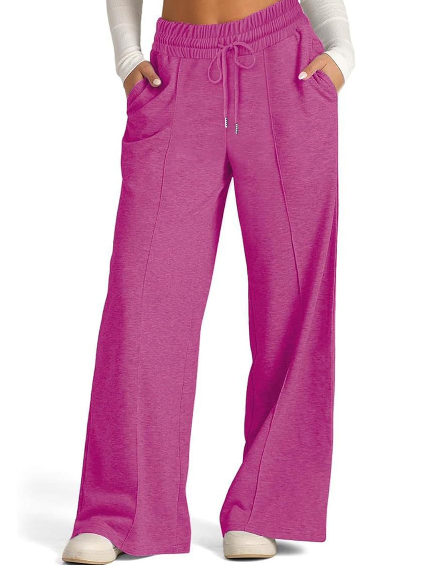 Wide-leg drawstring elastic waist sweatpants