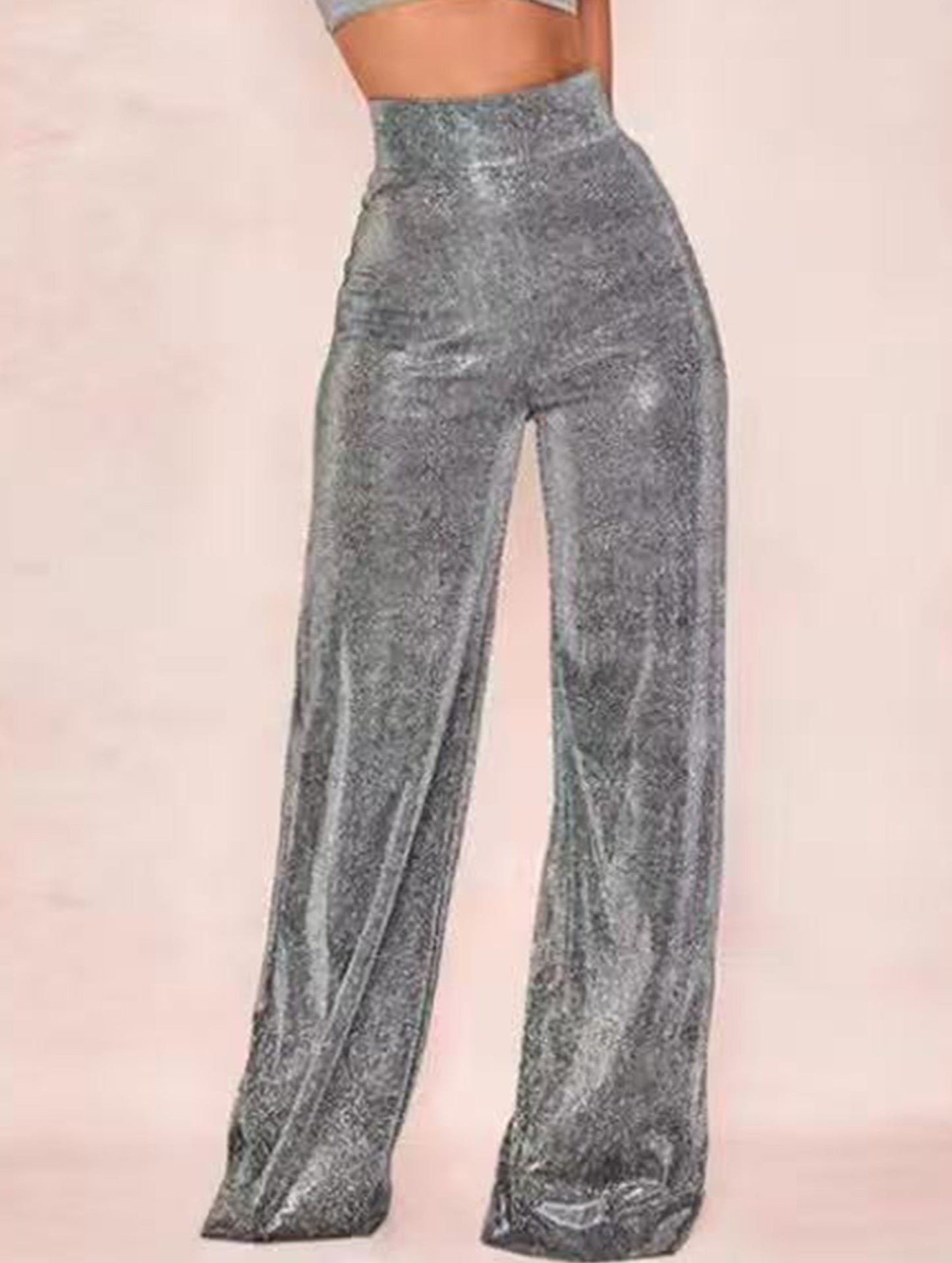 Loose shiny silk high waist wide leg pants