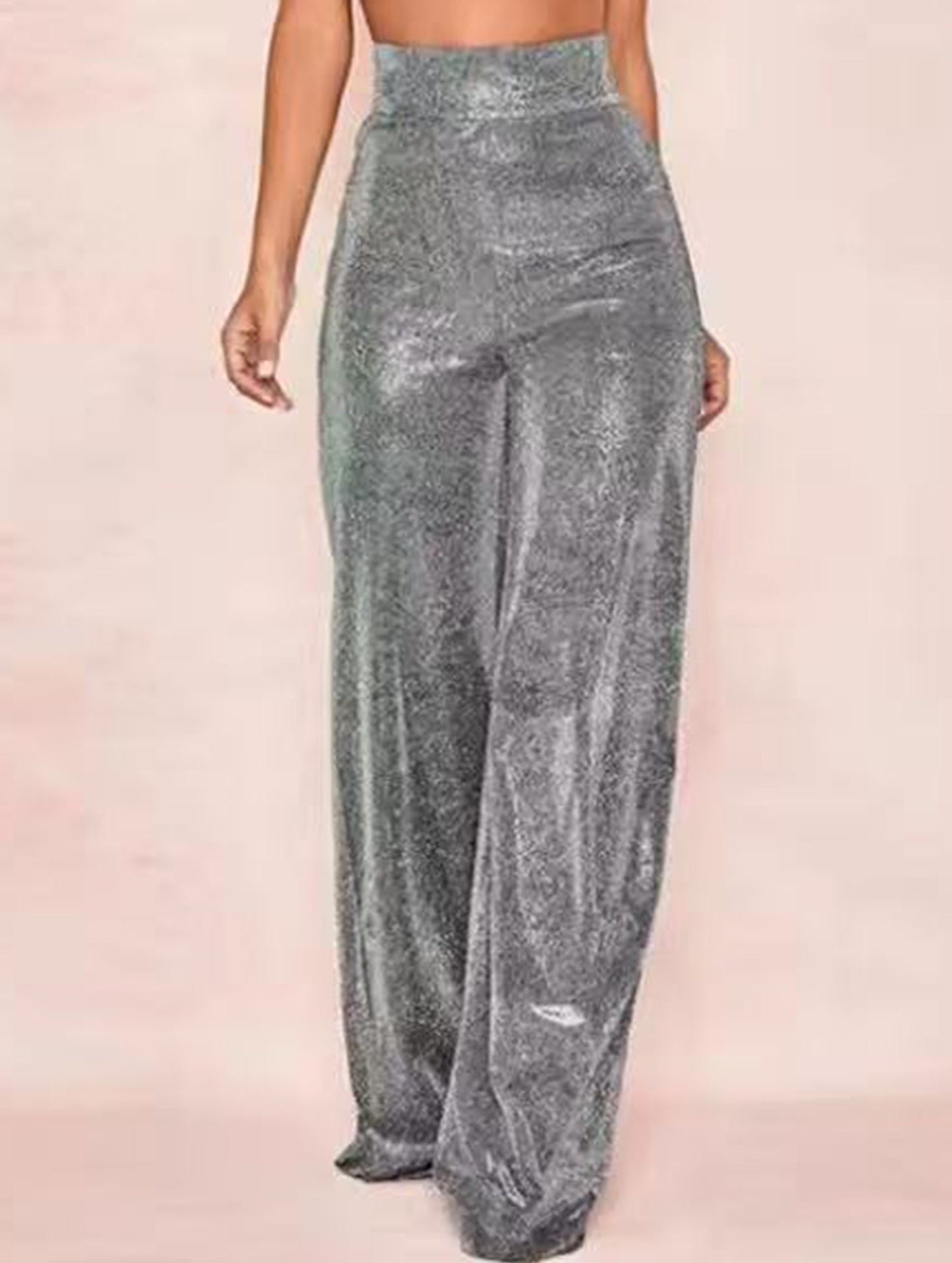 Loose shiny silk high waist wide leg pants