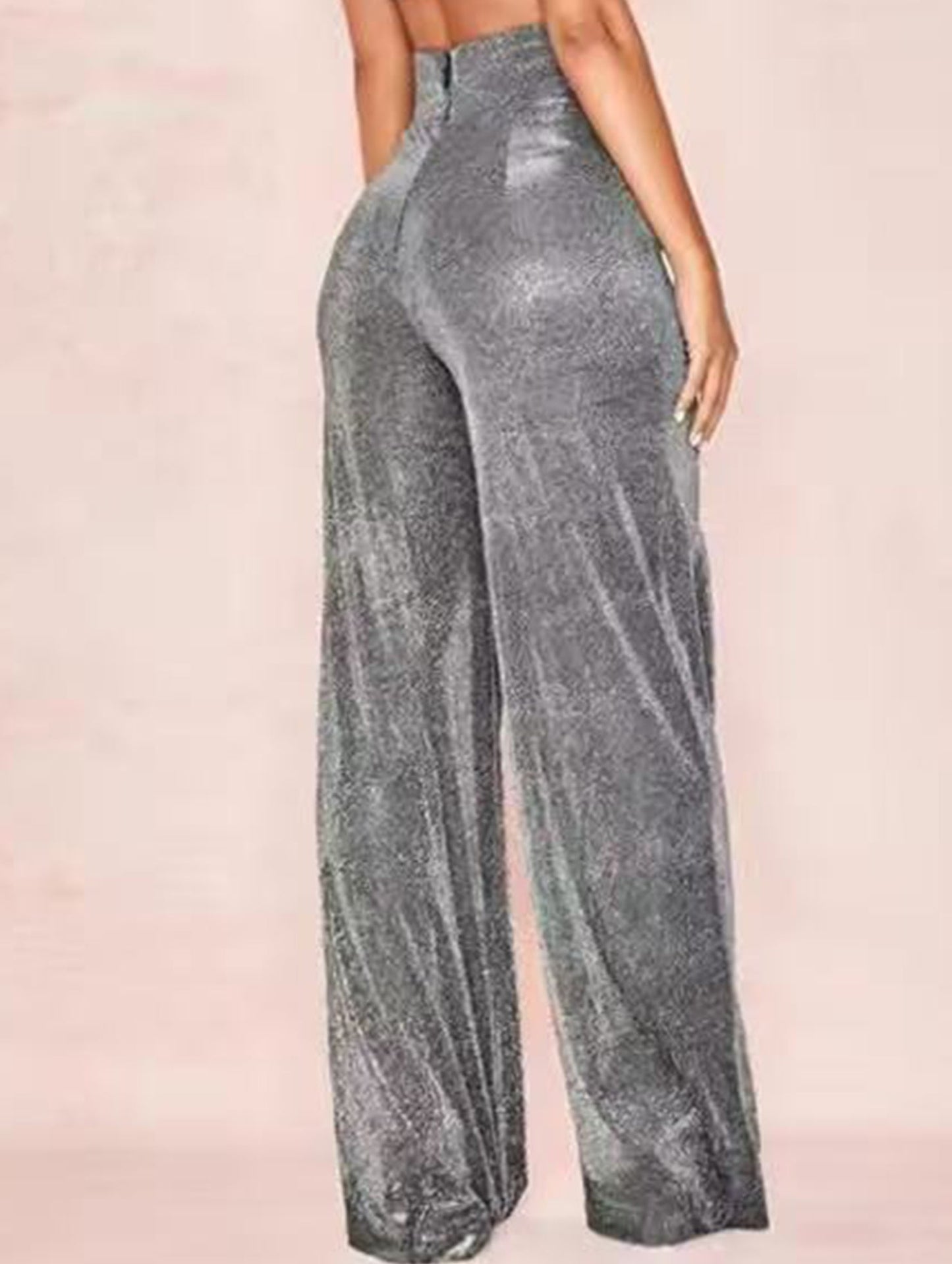 Loose shiny silk high waist wide leg pants