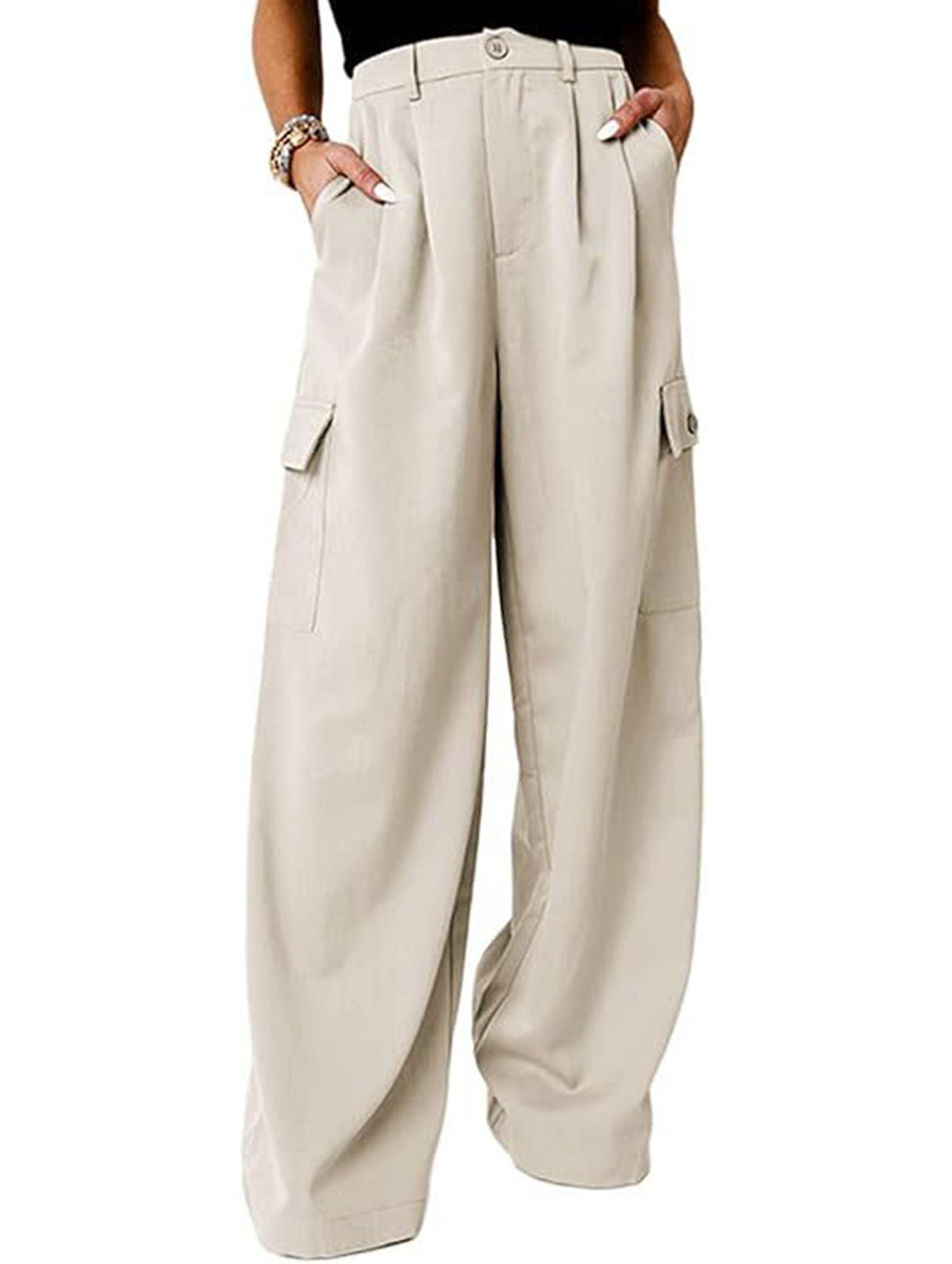 Fashion solid color loose high waist pants