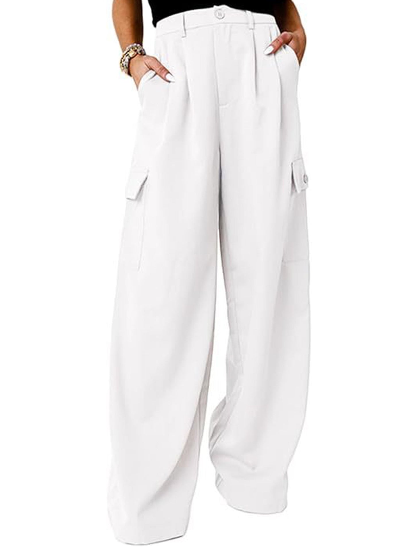 Fashion solid color loose high waist pants