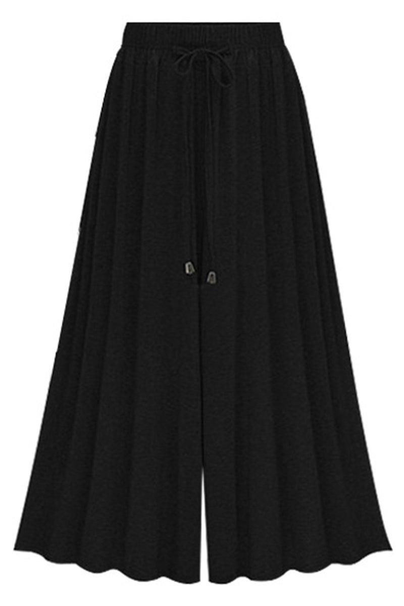HIGH WAIST DRAWSTRING WIDE LEG CASUAL PANTS - Doublju
