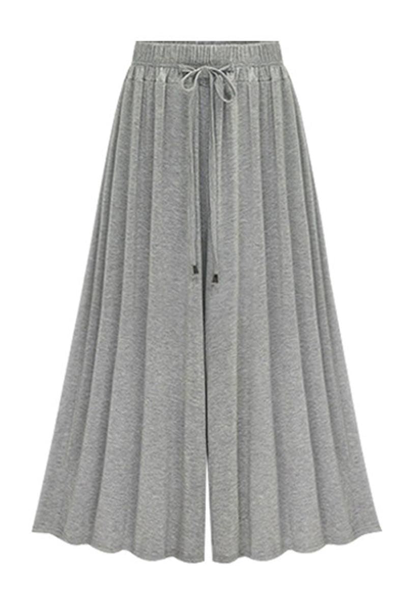 HIGH WAIST DRAWSTRING WIDE LEG CASUAL PANTS - Doublju
