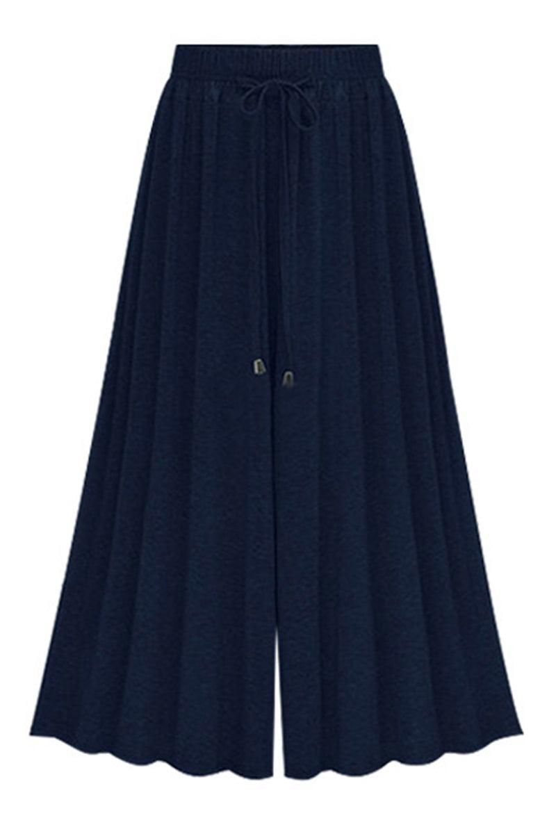 HIGH WAIST DRAWSTRING WIDE LEG CASUAL PANTS - Doublju