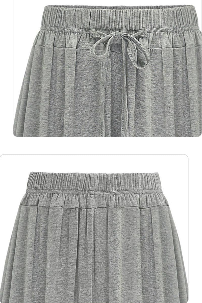 HIGH WAIST DRAWSTRING WIDE LEG CASUAL PANTS - Doublju