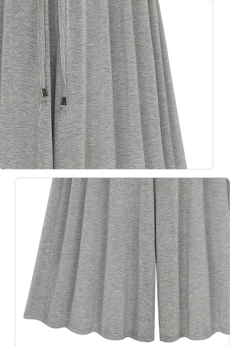 HIGH WAIST DRAWSTRING WIDE LEG CASUAL PANTS - Doublju