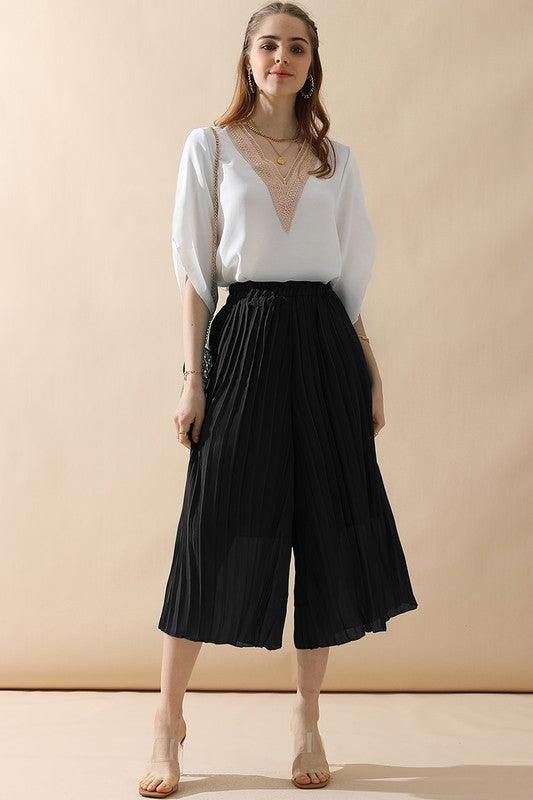 WAIST DRAWSTRING WIDE LEG FLARED CASUAL PANTS - Doublju