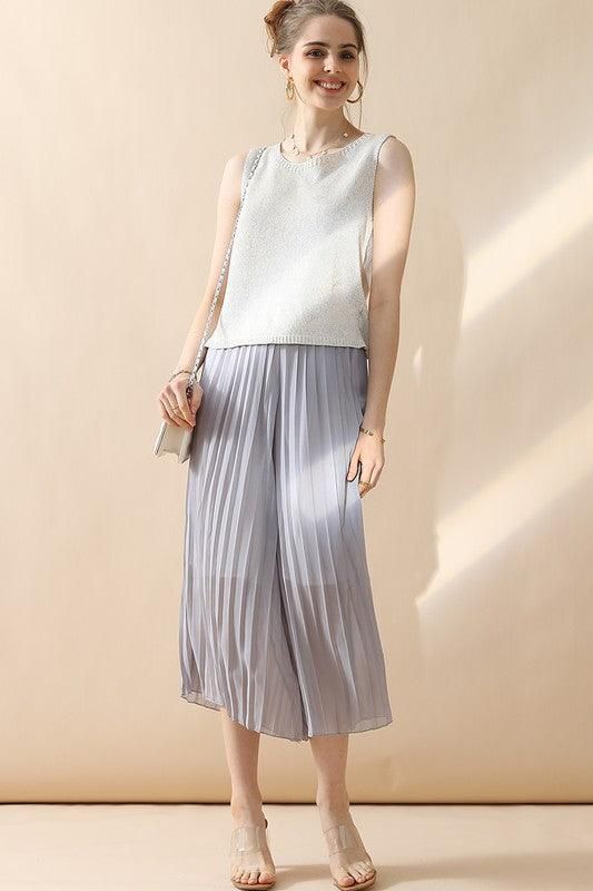 WAIST DRAWSTRING WIDE LEG FLARED CASUAL PANTS - Doublju