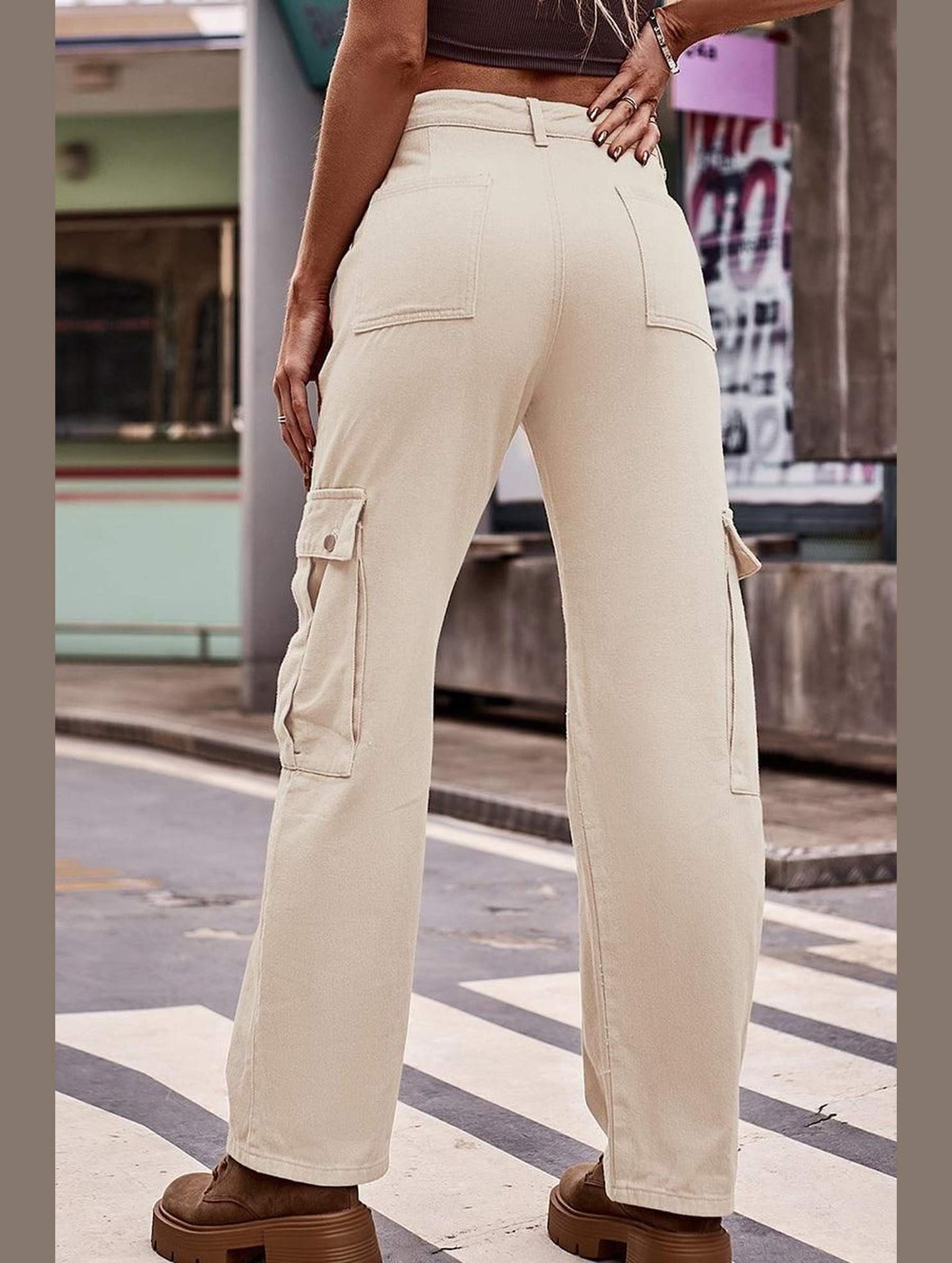 ADJUSTABLE WAIST LONG CARGO PANTS - Doublju