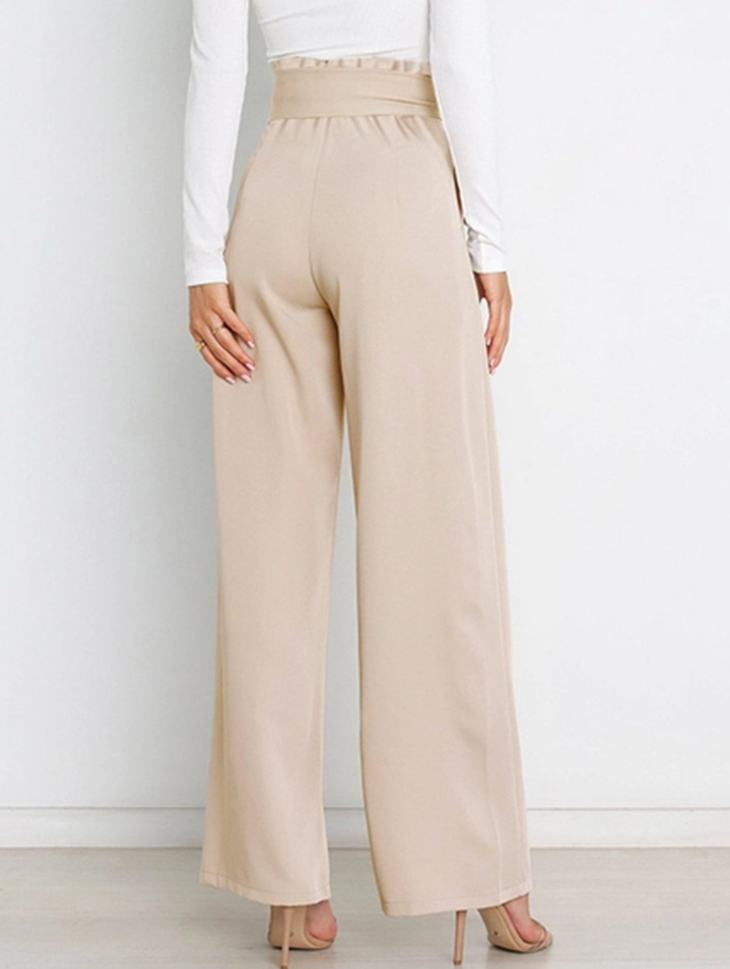 WOMEN TIED WAIST WIDE LEG OFFICE WORK PANTS