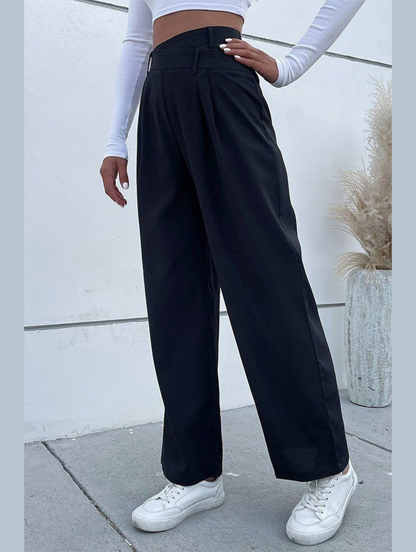 WOMEN STRAIGHT LEG LONG PANTS WITH POCKETS