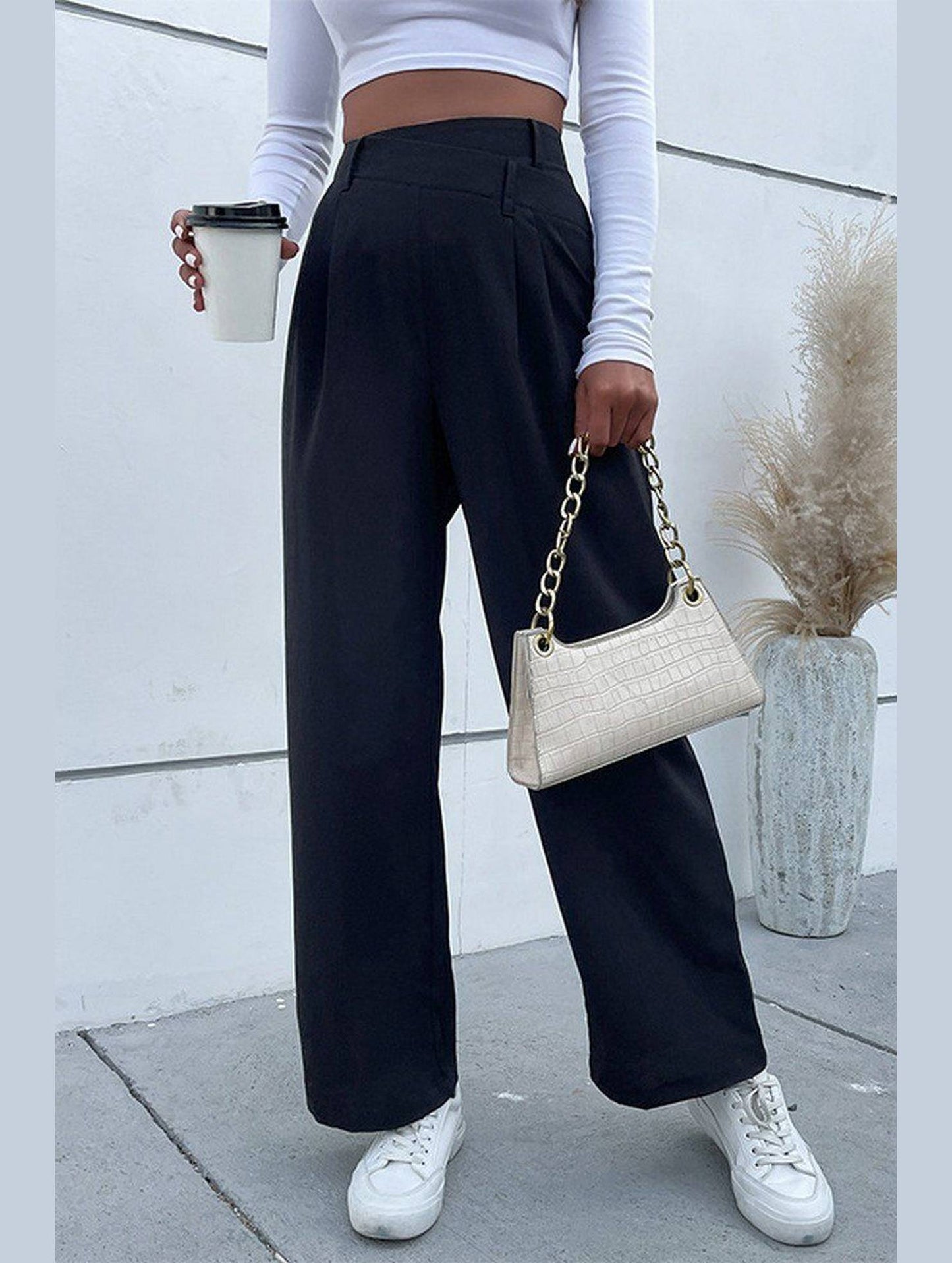 WOMEN STRAIGHT LEG LONG PANTS WITH POCKETS