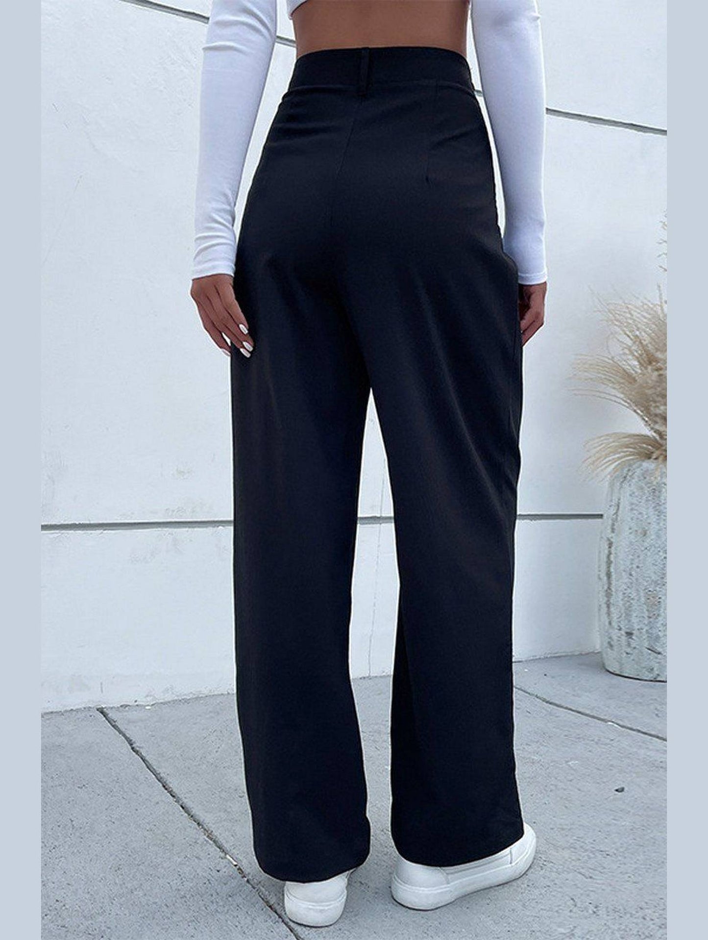 WOMEN STRAIGHT LEG LONG PANTS WITH POCKETS
