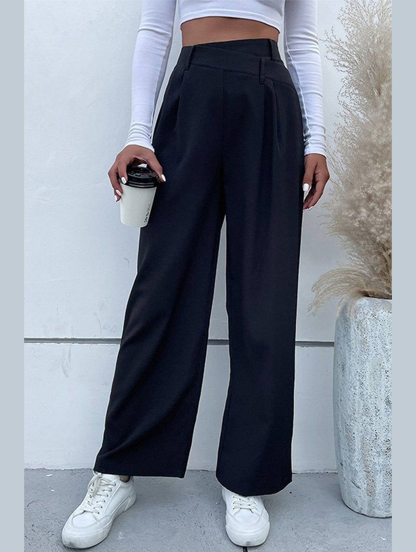 WOMEN STRAIGHT LEG LONG PANTS WITH POCKETS
