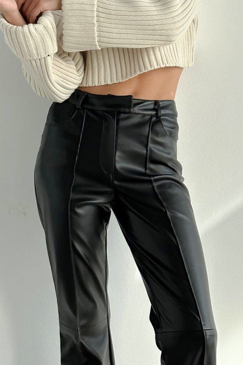 WOMEN SLIM FIT STRAIGHT LEG PU LEATHER PANTS