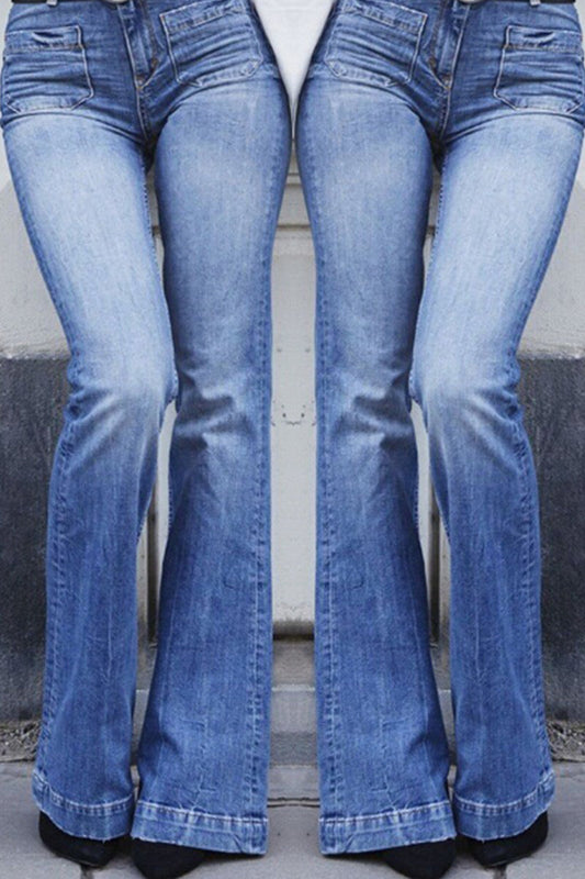 WOMEN'S JEANS BOOTCUT BELL BOTTOM FULL LENGTH DENIM POCKET MICRO-ELASTIC MID WAIST FASHION STREETWEAR STREET DAILY