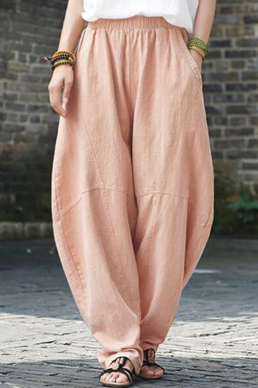 WOMEN'S CHINOS PANTS TROUSERS BLOOMERS FULL LENGTH COTTON AND LINEN POCKET BAGGY MICRO-ELASTIC HIGH WAIST SIMPLE CASUAL STREET DAILY CUTICOLOR