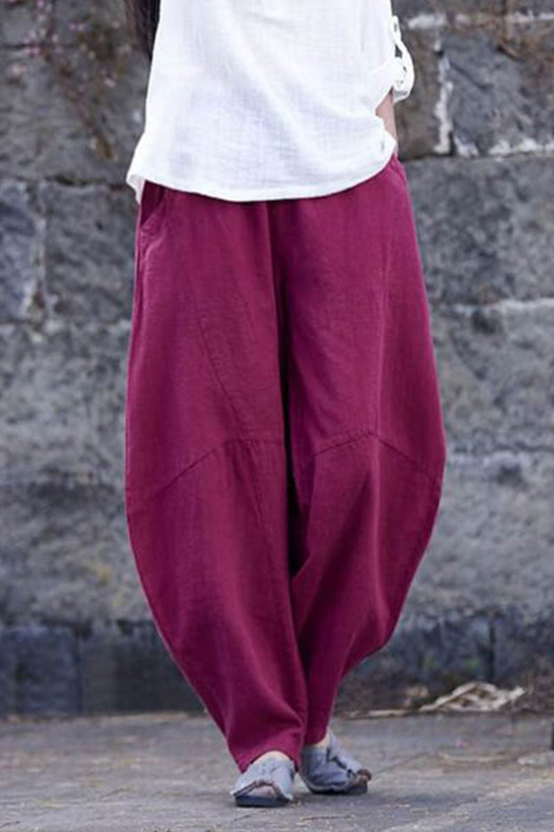 WOMEN'S CHINOS PANTS TROUSERS BLOOMERS FULL LENGTH COTTON AND LINEN POCKET BAGGY MICRO-ELASTIC HIGH WAIST SIMPLE CASUAL STREET DAILY CUTICOLOR