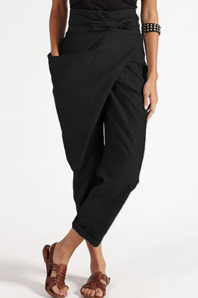 WOMEN'S DRESS PANTS COTTON BLEND MID WAIST STREETWEAR CASUAL LOUNGE WORK DAILY ANKLE-LENGTH COMFORT SOLID COLORED