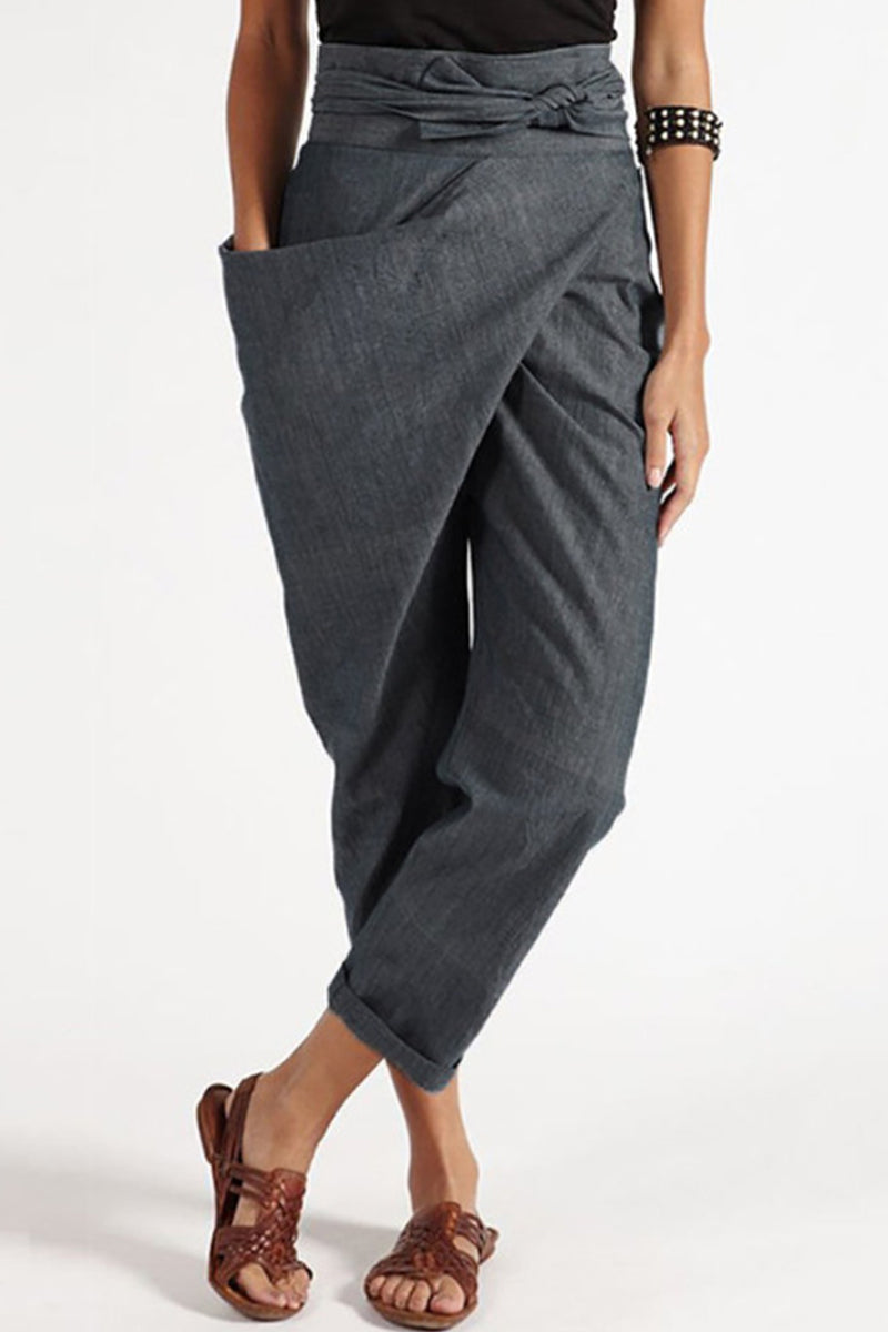 WOMEN'S DRESS PANTS COTTON BLEND MID WAIST STREETWEAR CASUAL LOUNGE WORK DAILY ANKLE-LENGTH COMFORT SOLID COLORED