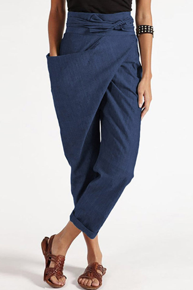 WOMEN'S DRESS PANTS COTTON BLEND MID WAIST STREETWEAR CASUAL LOUNGE WORK DAILY ANKLE-LENGTH COMFORT SOLID COLORED