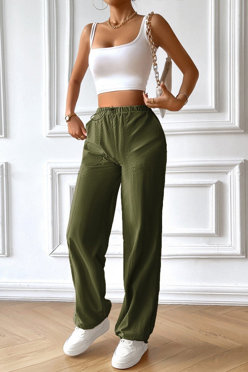 WOMEN WORKING OUT ELASTIC WAIST COZY LONG PANTS