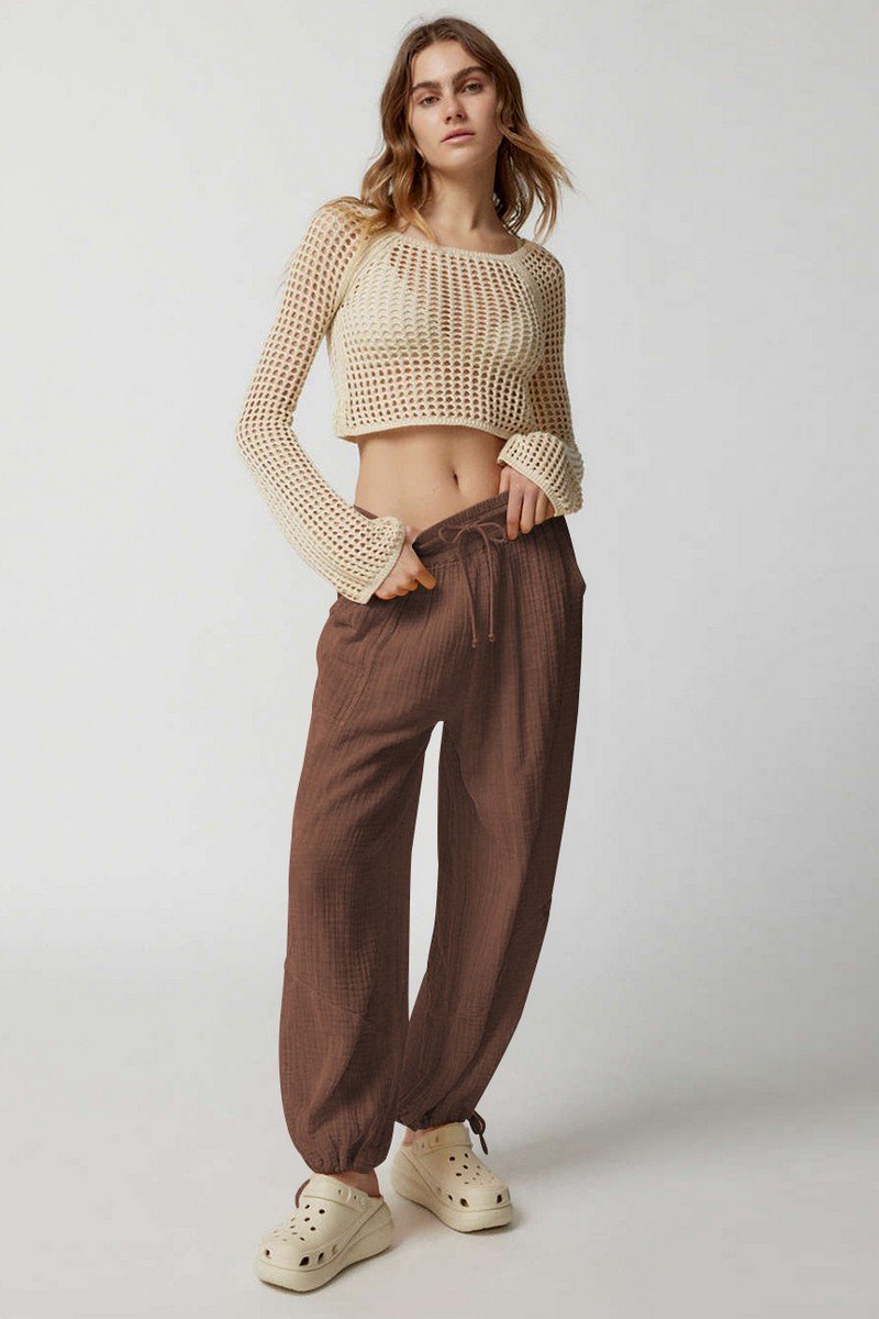 WOMEN DRAWSTRING COZY FALL AUTUM HOME LONG PANTS