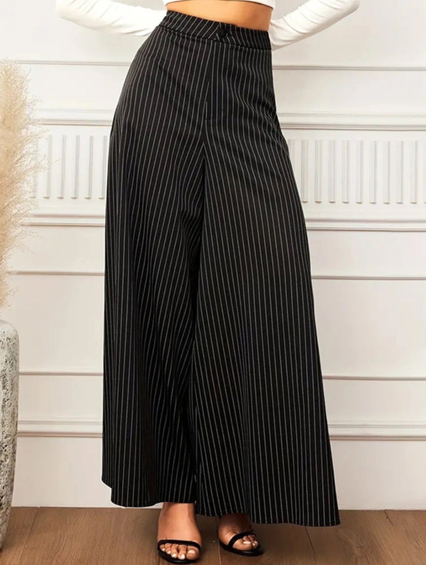 BUTTON-STRIPED BAGGY WIDE-LEG PANTS_CWBLP0680