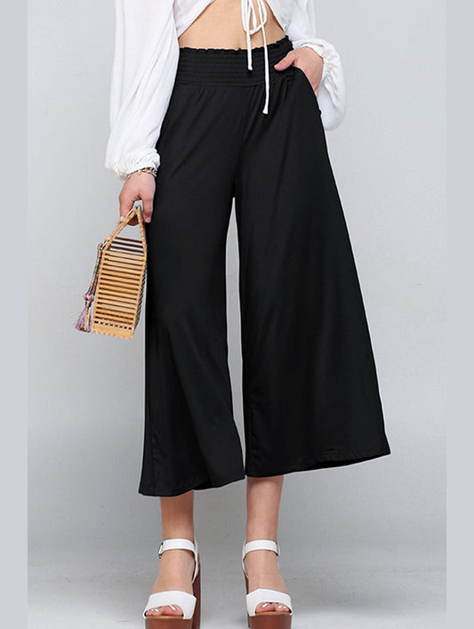 SMOCKED WAIST BEND GAUCHO PANTS