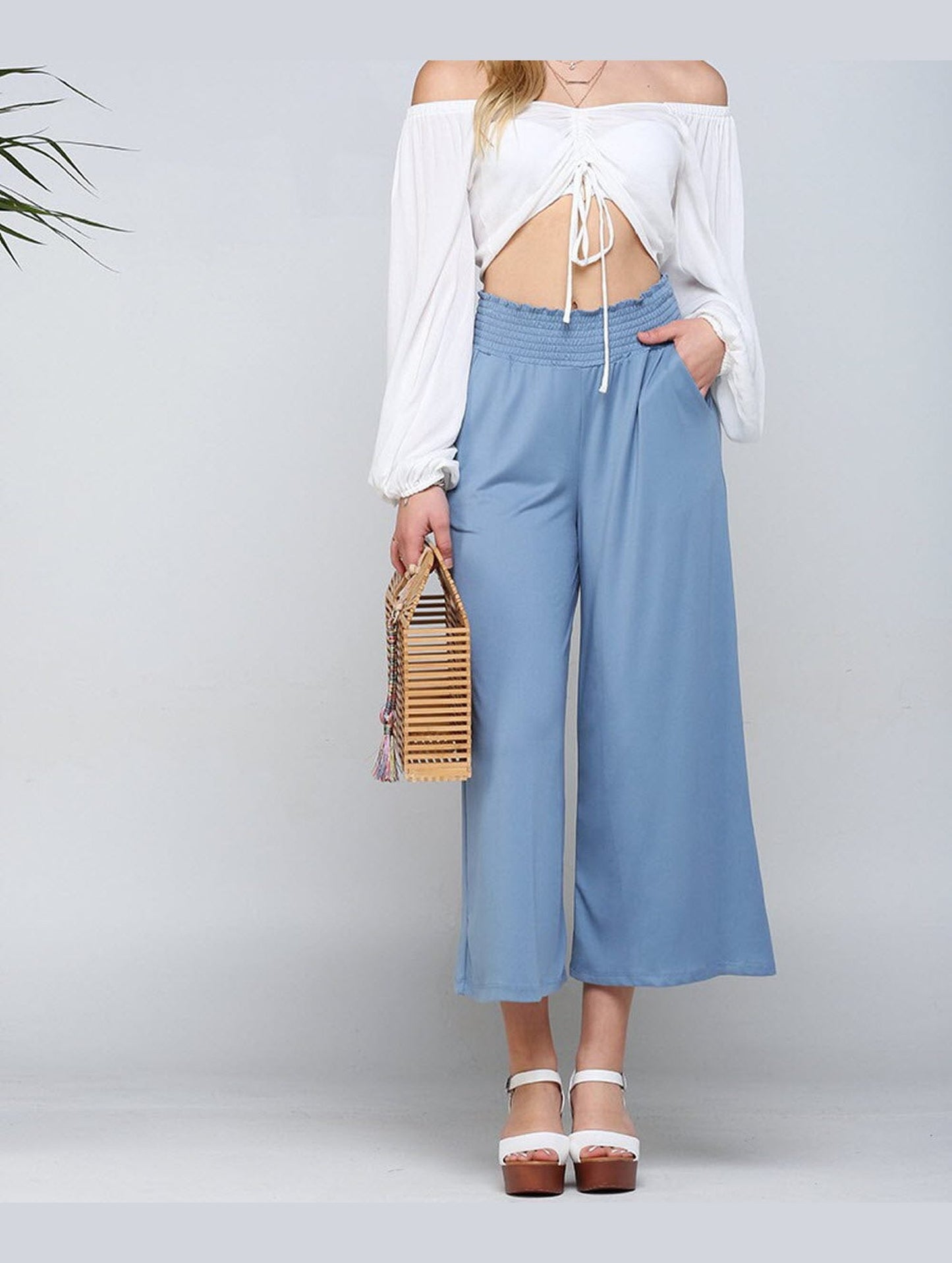 SMOCKED WAIST BEND GAUCHO PANTS