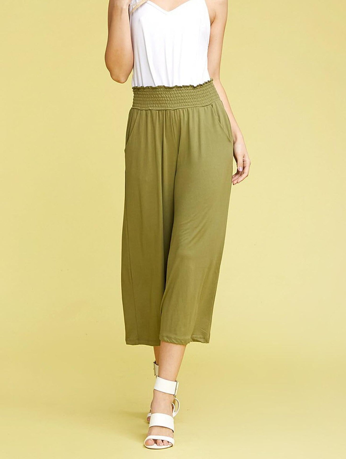 SMOCKED WAIST BEND GAUCHO PANTS