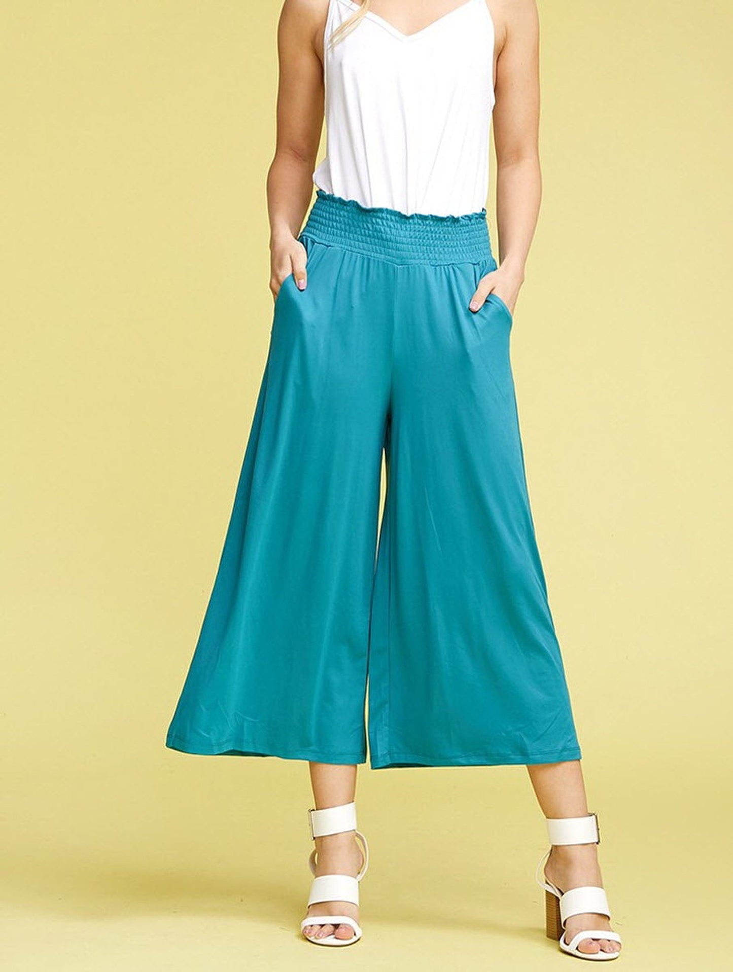 SMOCKED WAIST BEND GAUCHO PANTS