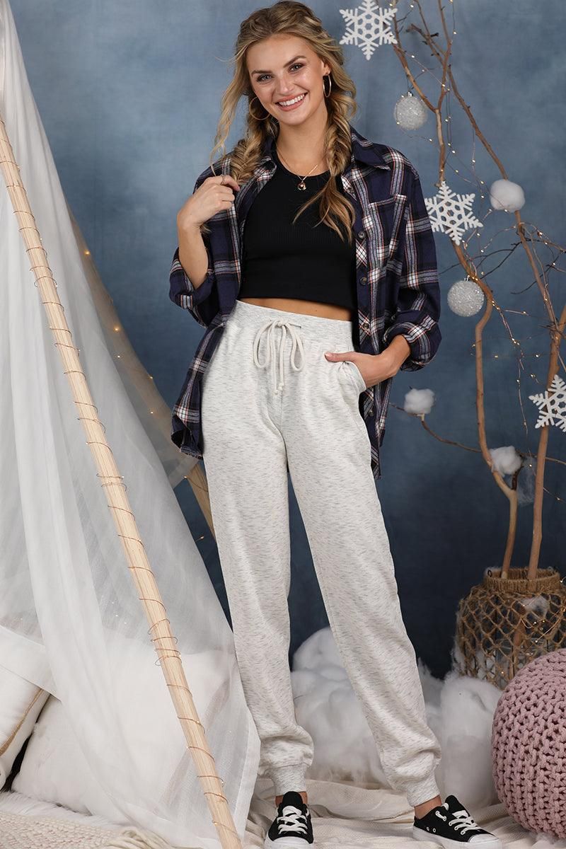 CASUAL ELASTIC WAIST JOGGERS PANTS WITH POCKETS - Doublju